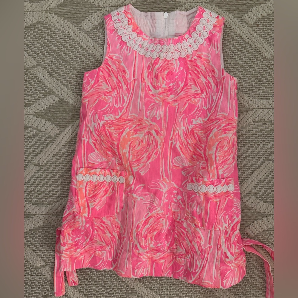 🦩Lilly Pulitzer Pink and Orange Flaming Flamingo Print Shift Dress 🦩